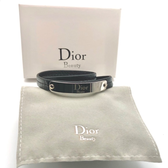 DIOR Bracelet Black Double Wrap Leather Choker NEW BOX - Picture 2 of 5